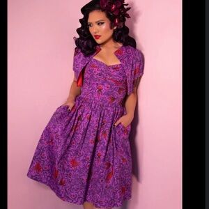 NWT Vixen by Micheline Pitt Tropical Terror Sea Siren Print Pinup Swing Dress S